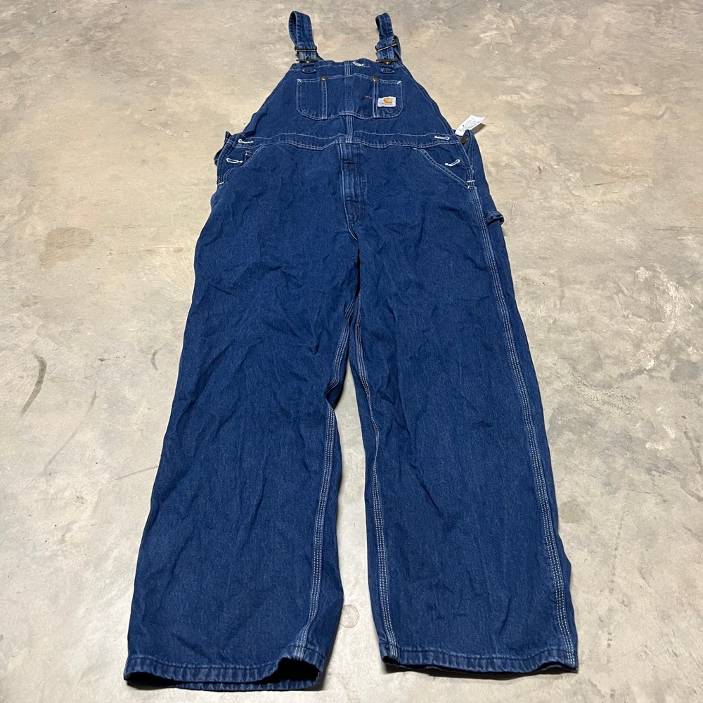 Carhartt Mens R07 DST Denim Bib Overalls Dark Stone Blue 38x28 Workwear